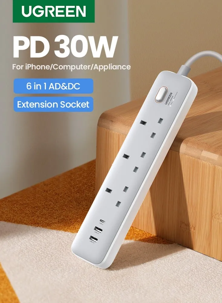 سلك تمديد أسلاك توصيل الكهرباء مع منافذ 30USB PD واط 2A1C قطاع تمديد الطاقة, شريحة ذكية مدمجة, حماية من الحرارة الزائدة والتيار الزائد، سلك مقبس الطاقة، منافذ طاقة 3AC، قابس تمديد عالمي مع سلك 2 متر-1