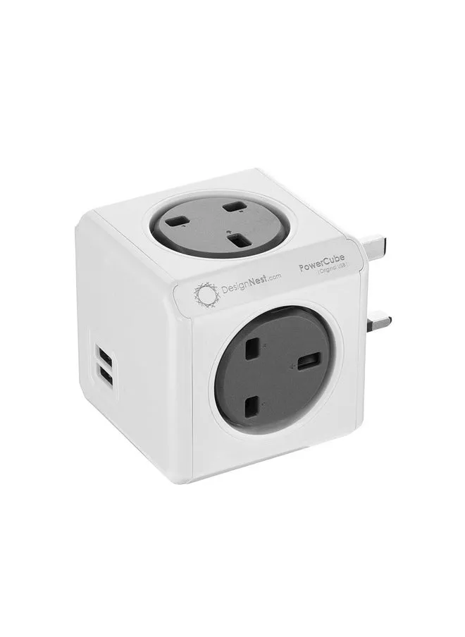 محول PowerCube الأصلي 4 مقابس و2 منفذ USB باللون الرمادي-1