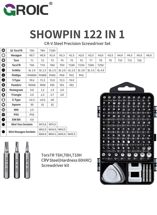 مجموعة مفكات دقيقة، مجموعة مفكات كمبيوتر 122 في 1، مجموعات مفكات كمبيوتر محمول مع 101 لقمة مثقاب مغناطيسية، مجموعة أدوات إلكترونية متوافقة مع أجهزة الكمبيوتر والكمبيوتر اللوحي وأجهزة الكمبيوتر الشخصية وأجهزة iPhone وإصلاح PS4-2