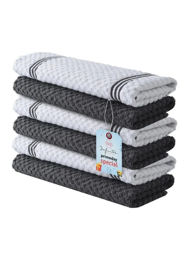 Premium Kitchen Towels Pack Of 6 100% Cotton 15X25 Inches Absorbent Dish Towels Tea Towels Terry Kitchen Dishcloth Towels Grey Dish Cloth For Household Cleaning-1