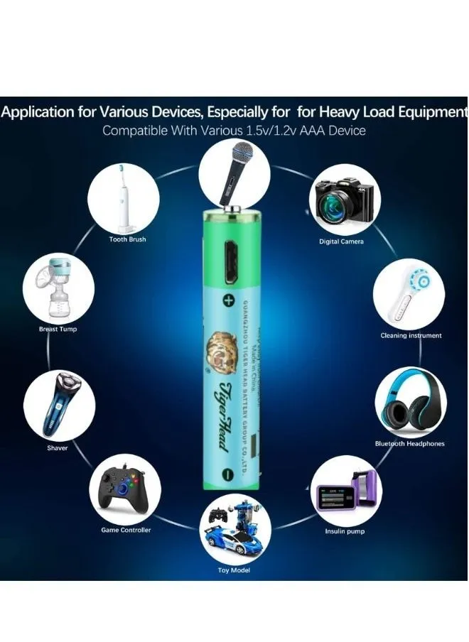 مجموعة بطاريات AAA قابلة لإعادة الشحن، 8 بطاريات ليثيوم AA قابلة لإعادة الشحن، 2 ساعة شحن USB سريع، خرج ثابت 1.5 فولت، 800 مللي واط في الساعة، 1000 دورة عمر بطاريات ليثيوم AAA-2