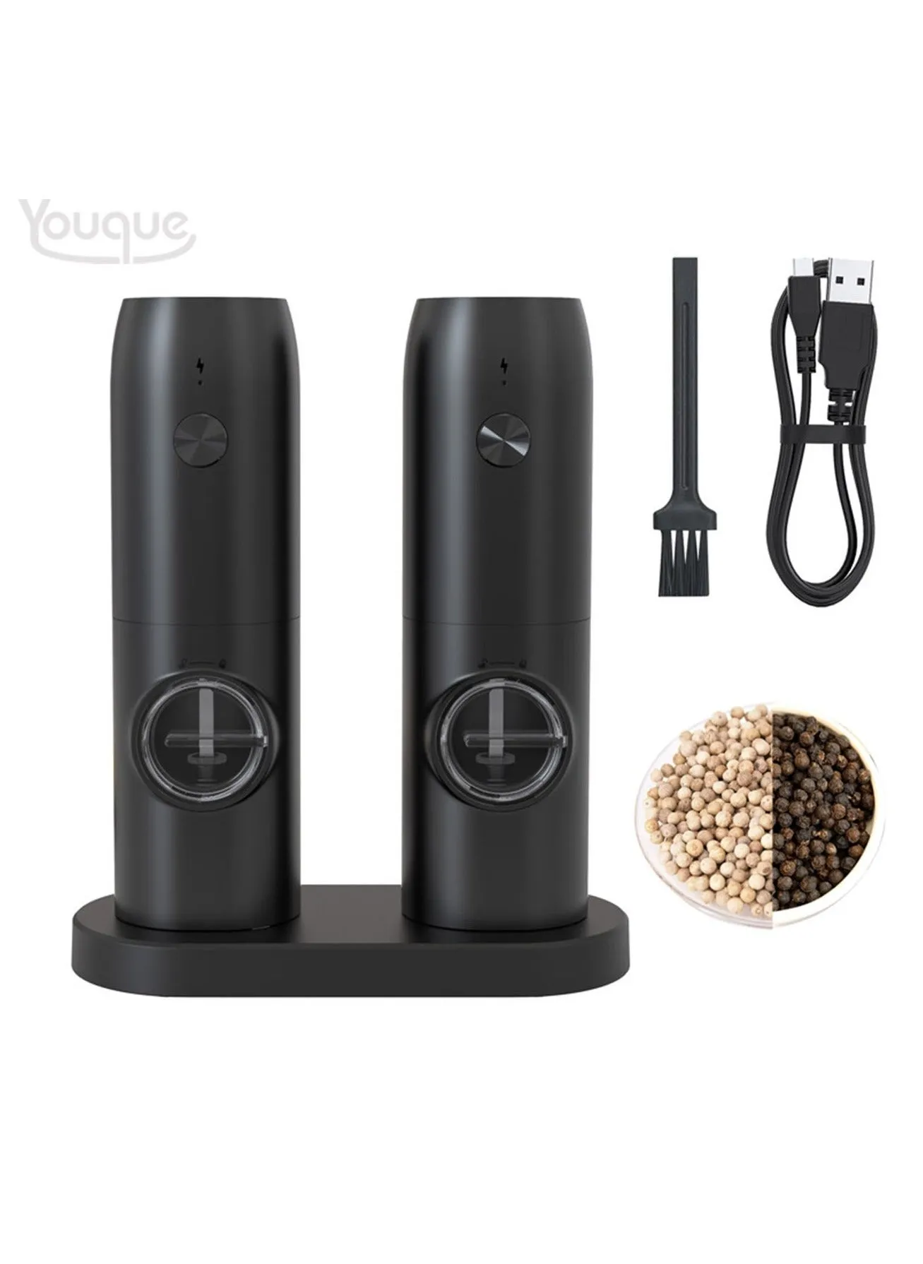 Rechargeable Automatic Electric Salt and Pepper Grinder Set Black-1