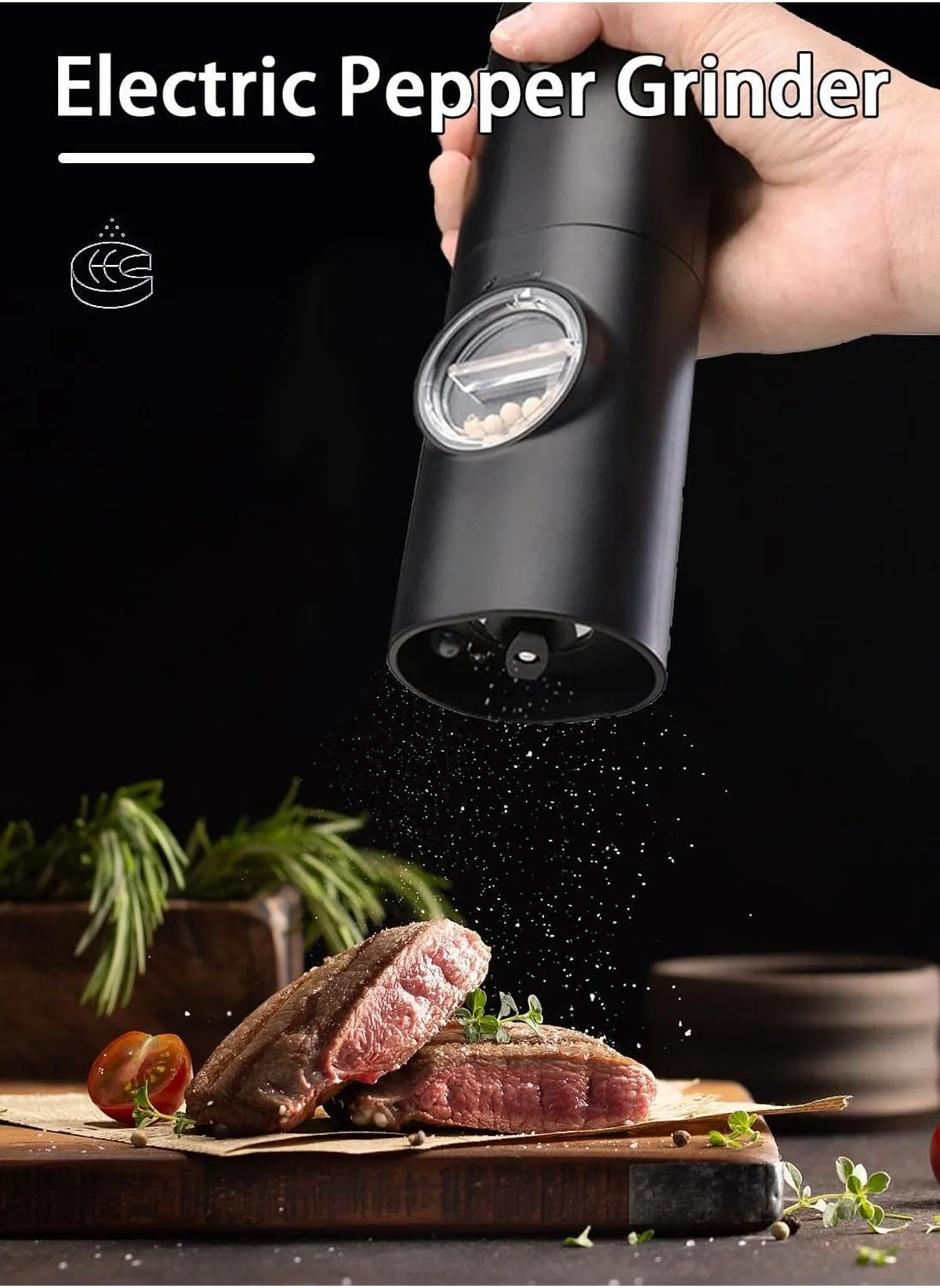 Rechargeable Automatic Electric Salt and Pepper Grinder Set Black-2