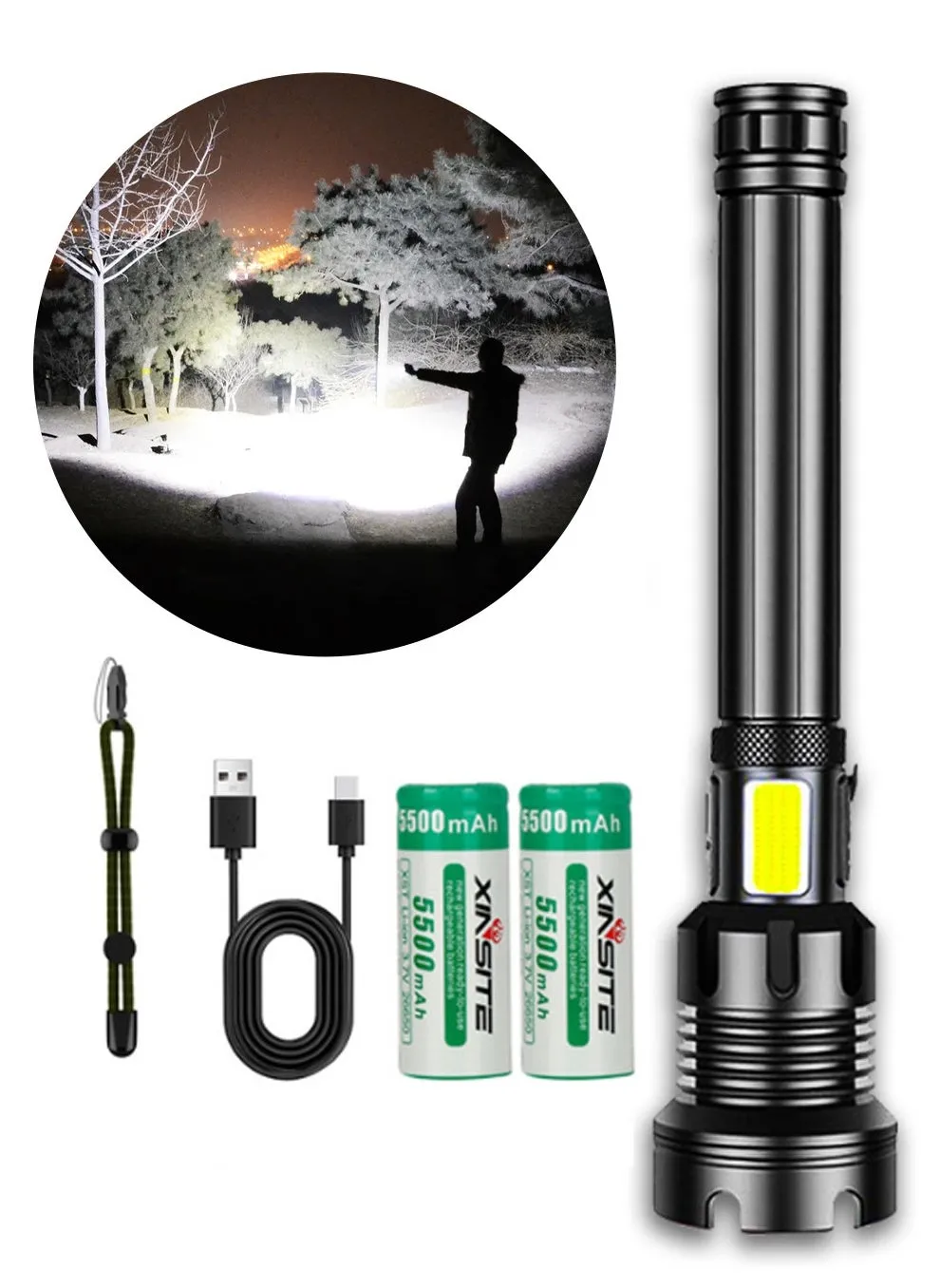 Rechargeable LED Flashlights  P90 High  Lumens  Super Bright Flashlight High Powerful Flash Light 5 Modes  Light IPX6 Waterproof  26650 Battery for Outdoor Emergency Camping Hiking-1