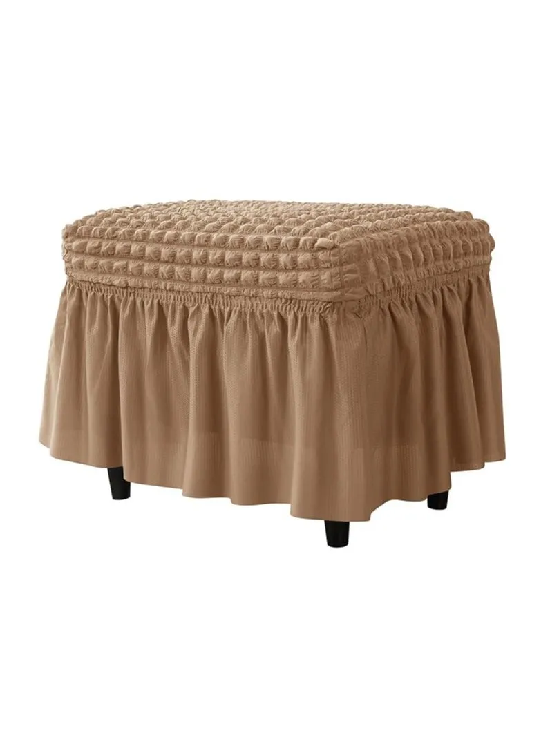 غطاء لمقعد footstool مستطيل من قماش السيرزكر، غطاء footstool مرن مع تنورة، غطاء footstool غير قابل للانزلاق، غطاء قابل للفك مع خاصية التخزين وقاع مرن.-1