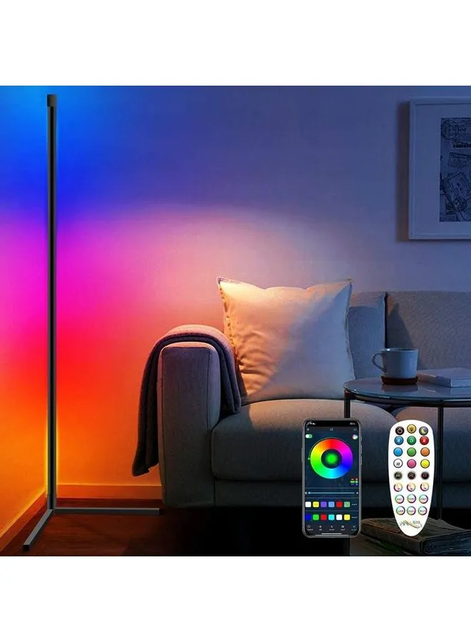 مصباح LED أرضي للزاوية بإضاءة RGB ومزود بجهاز تحكم عن بعد متعدد الألوان 142سم-1