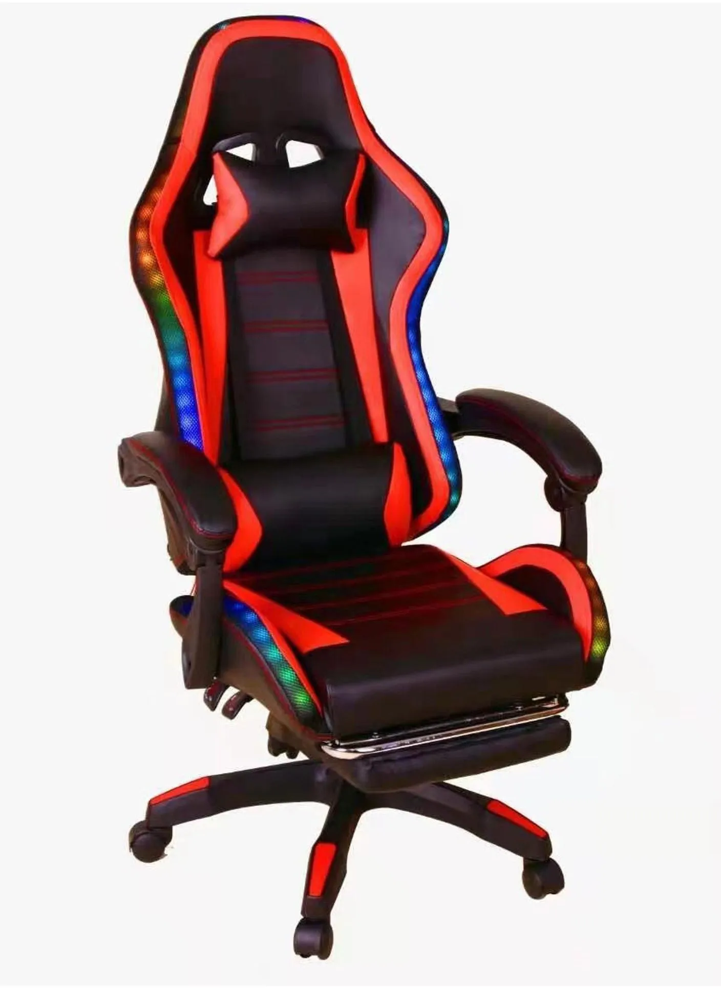 RGB LED Gaming Chair Ergonomic OfficeChair Racing Style High-Back Desktop PC Computer GamingChair Adjustable Height SwivelChair with Footrest, Headrest and Lumbar Support-1