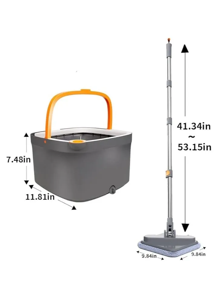 طقم ممسحة دوارة 360 درجة ودلو بتصميم مسطح بنظام الفصل الذاتي مع وسادتان من المايكروفايبر ومقبض قابل للتمدد مثالي لتنظيف جميع انواع الارضيات-2