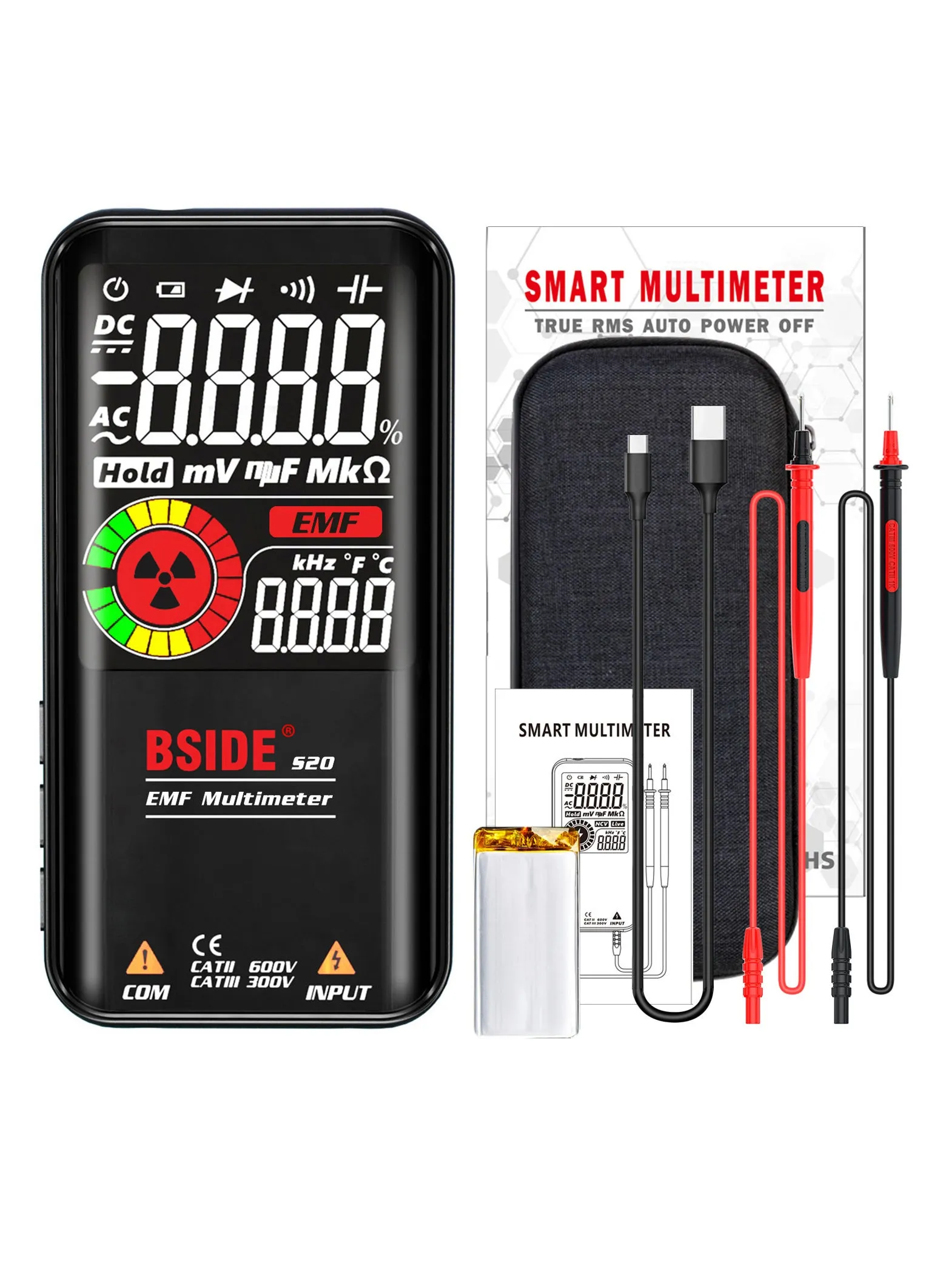 S20 ذكي EMF متعدد كاشف الإشعاع الكهرومغناطيسي 3.5 بوصة شاشة ملونة 9999 التهم السيارات المدى قابلة للشحن العالمي متر-1