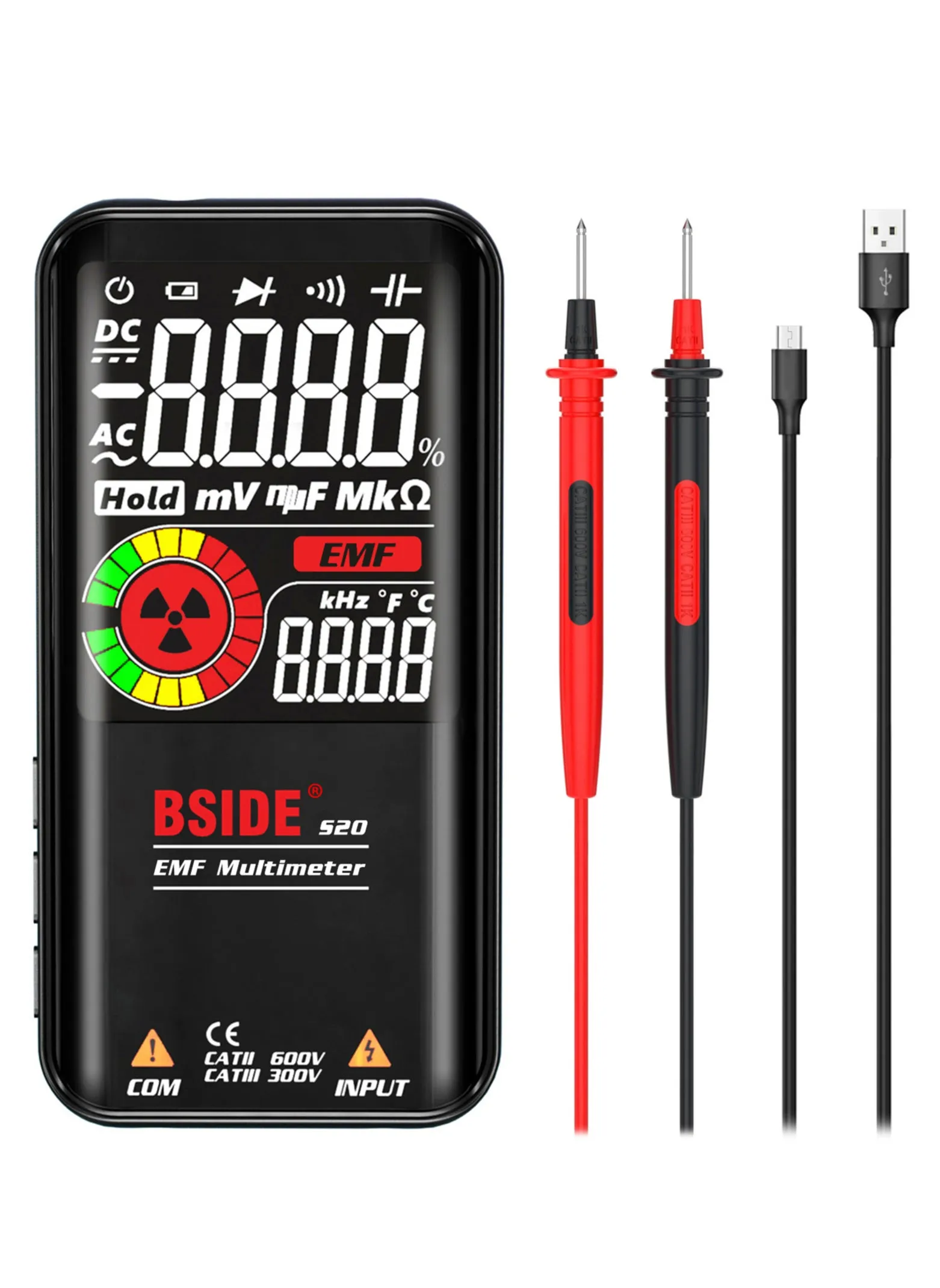 S20 ذكي EMF متعدد كاشف الإشعاع الكهرومغناطيسي 3.5 بوصة شاشة ملونة 9999 التهم السيارات المدى قابلة للشحن العالمي متر-2