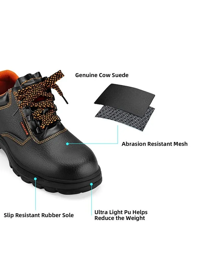 أحذية السلامة - أحذية عمل جلدية قصيرة العنق بمقدمة ستيل ومانعة للانزلاق للرجال والنساء - مقاومة للماء، ومقاومة للقطع والتآكل، ومريحة، وخفيفة الوزن-2