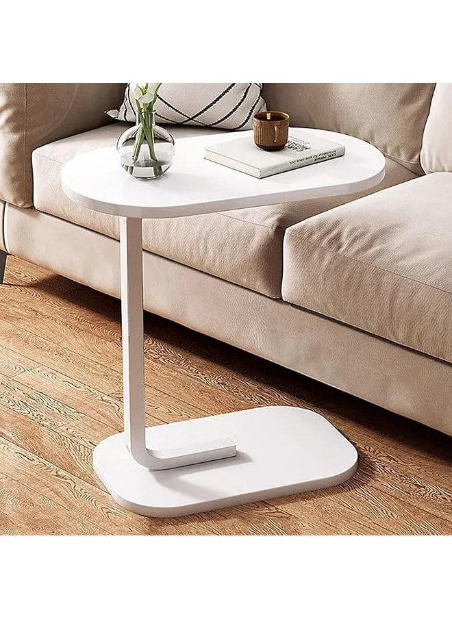 Shaped Side Table Coffee Table End Table Under Sofa Living Room Table Snack Laptop Holder Stable Metal Frame for Bedroom Office Sofa Bed Side Table Easy to assemble (WHITE)-1