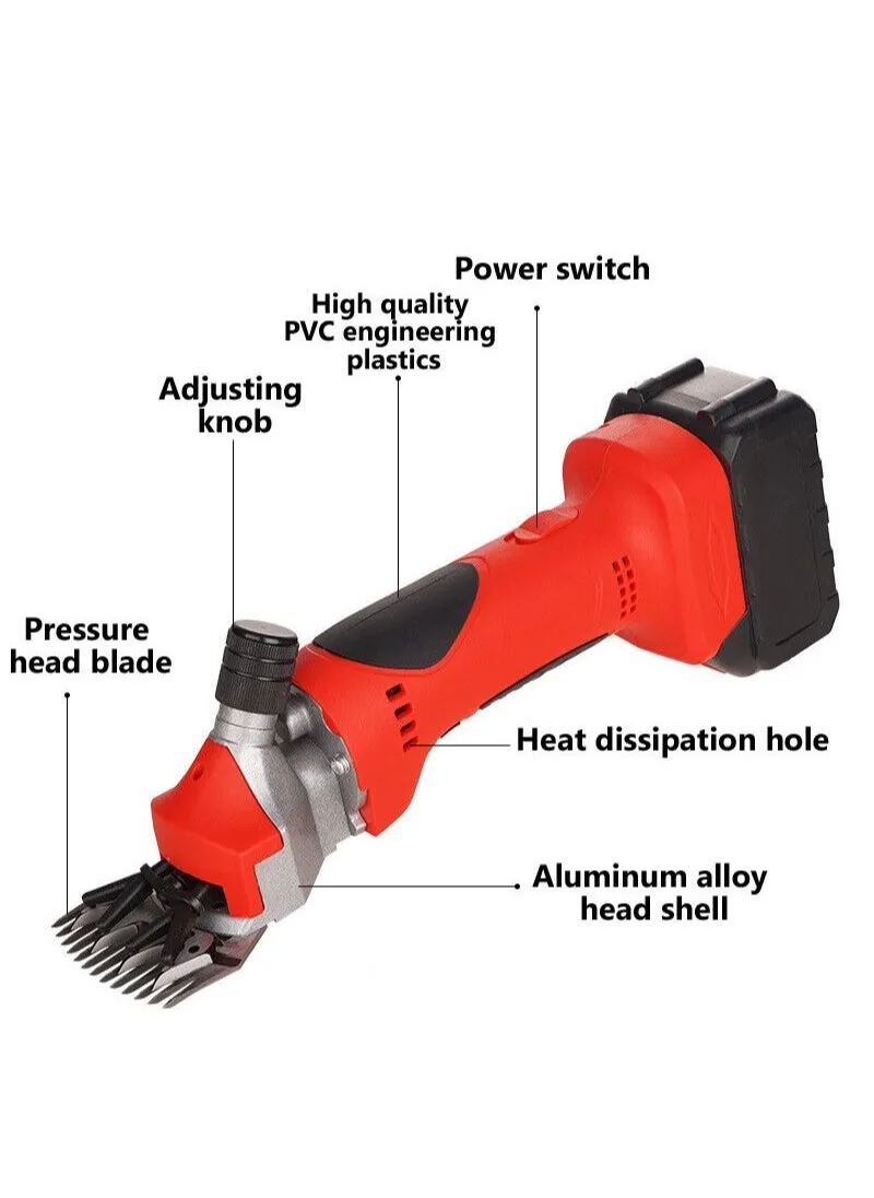 مقصات الأغنام اللاسلكية 2800r/min ماكينة قص احترافية قابلة لإعادة الشحن 24 فولت، لحلاقة صوف الفراء في الأغنام والماعز والماشية والماشية الزراعية الأخرى، مع بطاريات ليثيوم واحدة-2