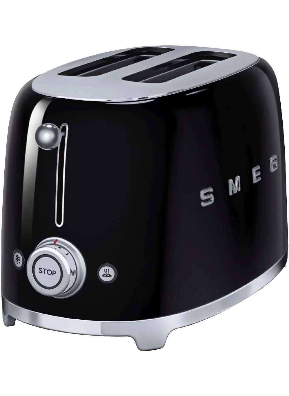 محمصة خبز Smeg Tsf01Bluk، طراز ريترو 50's، 2 شريحة، 6 مستويات للتحمير، فتحات خبز واسعة، وظائف إزالة التجمد وإعادة التسخين، صينية فتات قابلة للإزالة، 950 وات، أسود، 