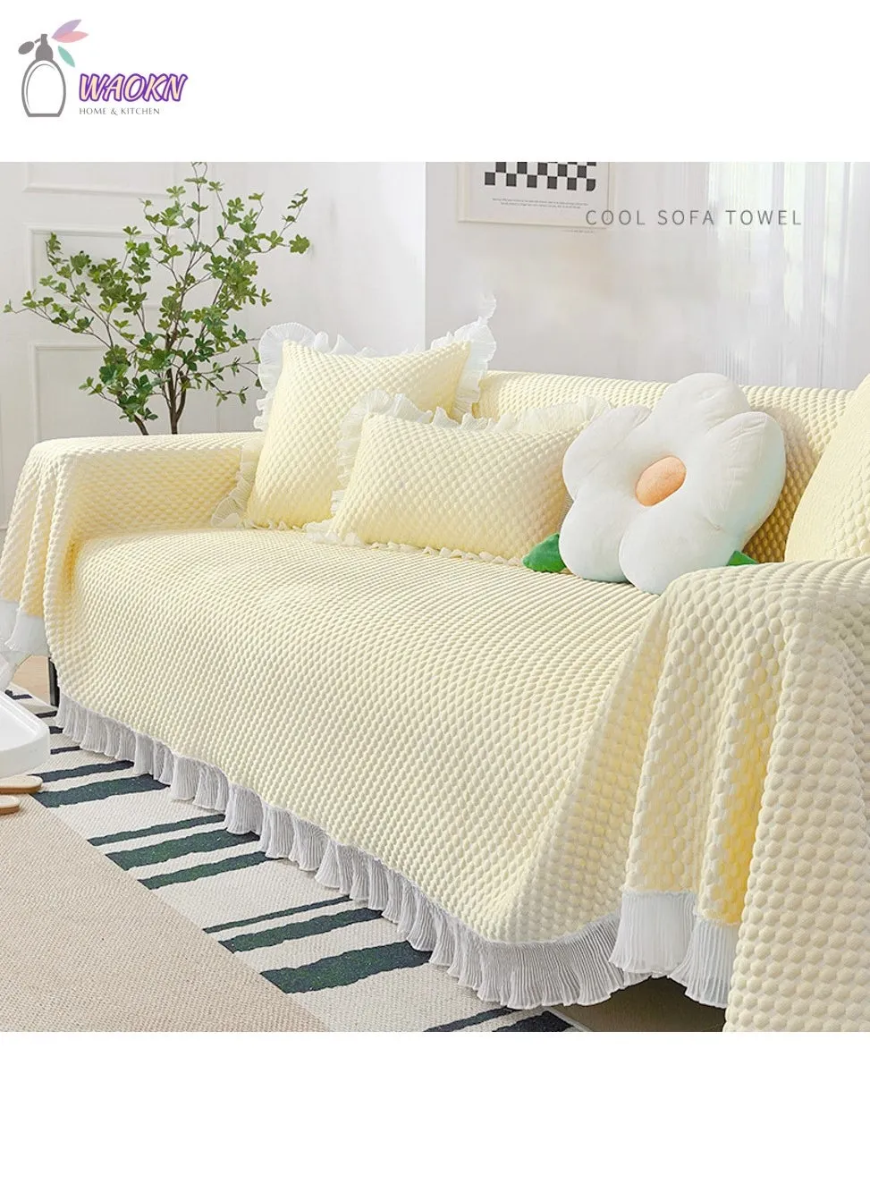 Sofa Towel, Cold Fabric Sofa Cover, Summer Special Cold Sofa Blanket, Yellow-1