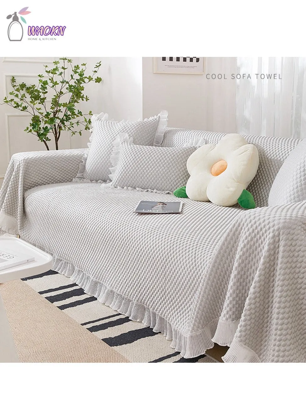 Sofa Towel, Cool Fabric Sofa Cover, Summer Special Cool Sofa Blanket, grey-1