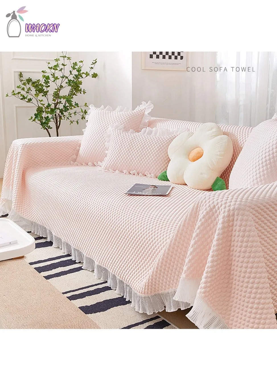 Sofa Towel, Cool Fabric Sofa Cover, Summer Special Cool Sofa Blanket, Pink-1