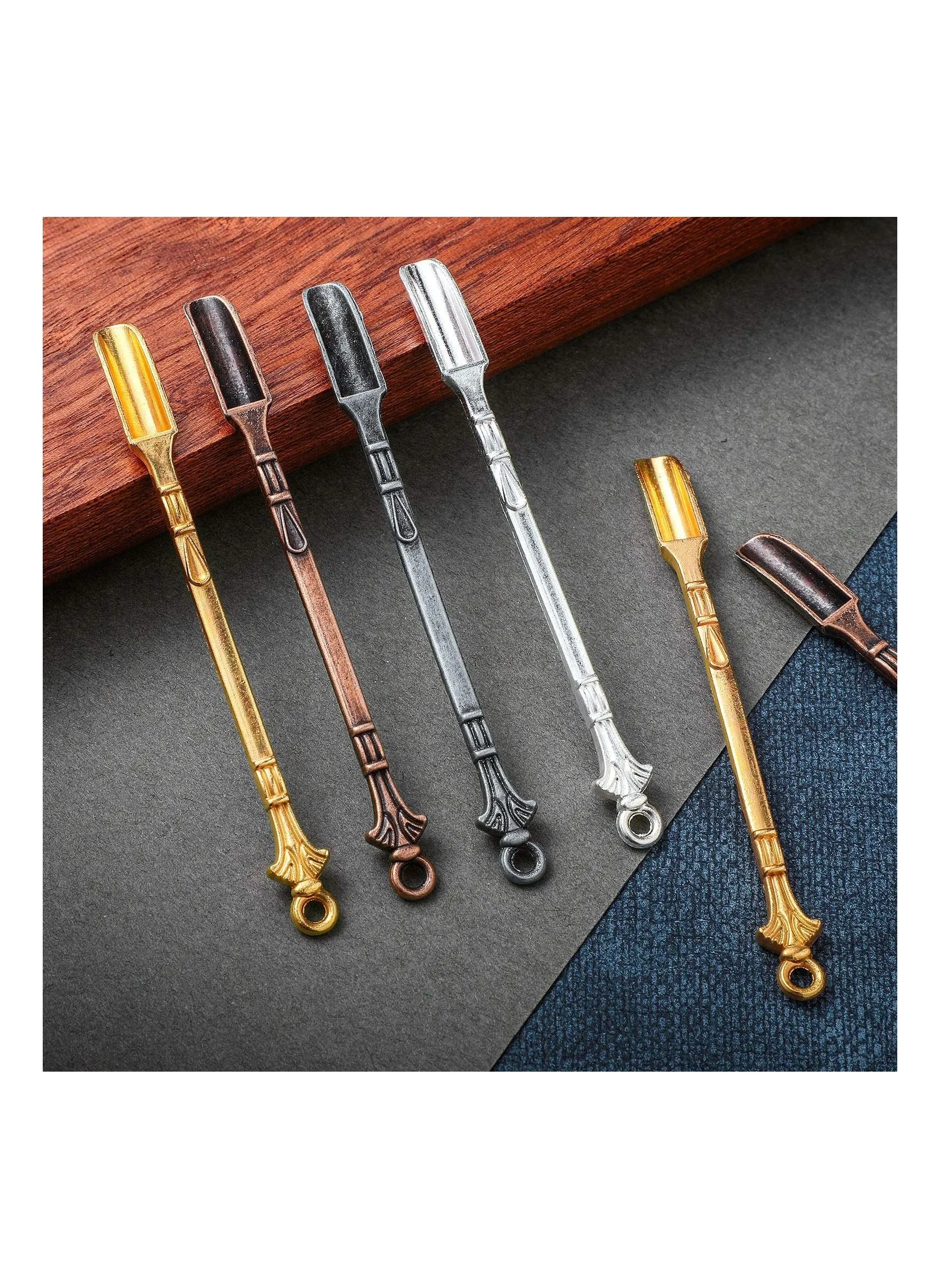 Spoon Mini Shovel Spoon, Tableware Charm, Pendants Necklace for Filling, Home Supply Gold, Silver, Antique Brass, Black Gray 36 Pieces-2