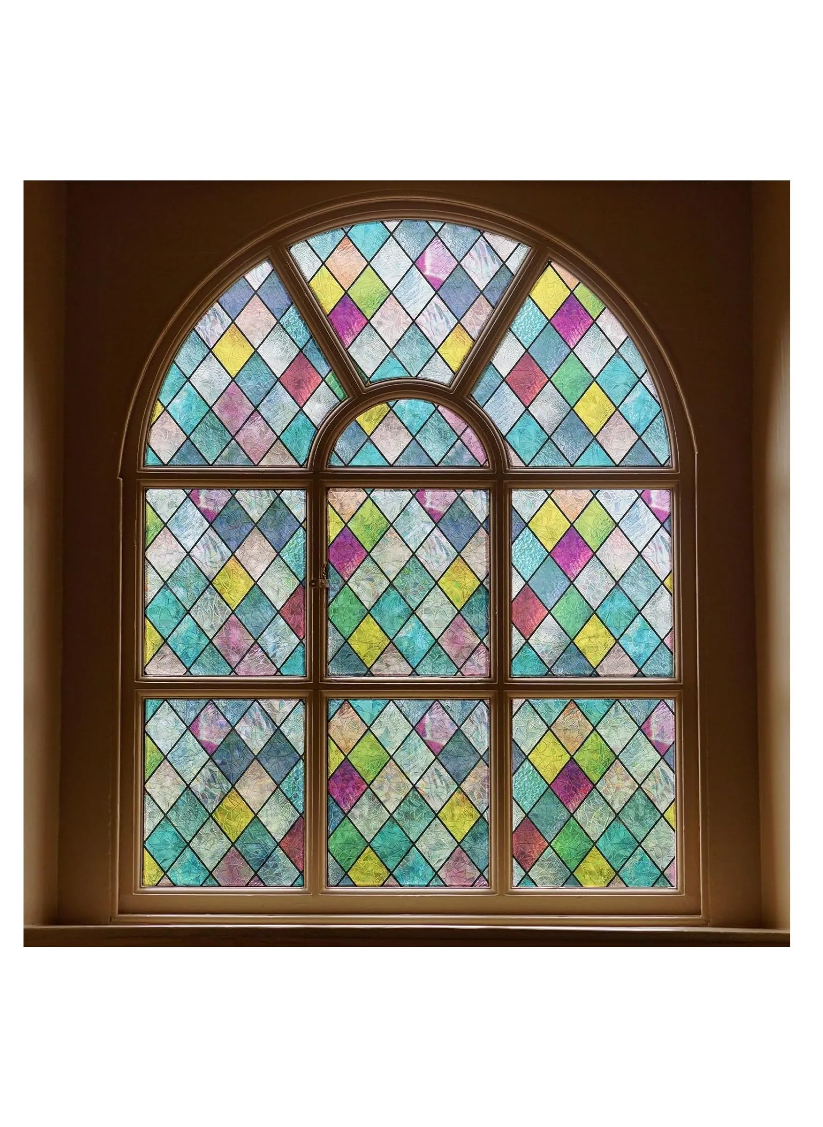 Stained Glass Window Film - Colorful Lattice Privacy Tint, Anti-UV, Removable - 17.3x78.7 inches for Home and Office-1