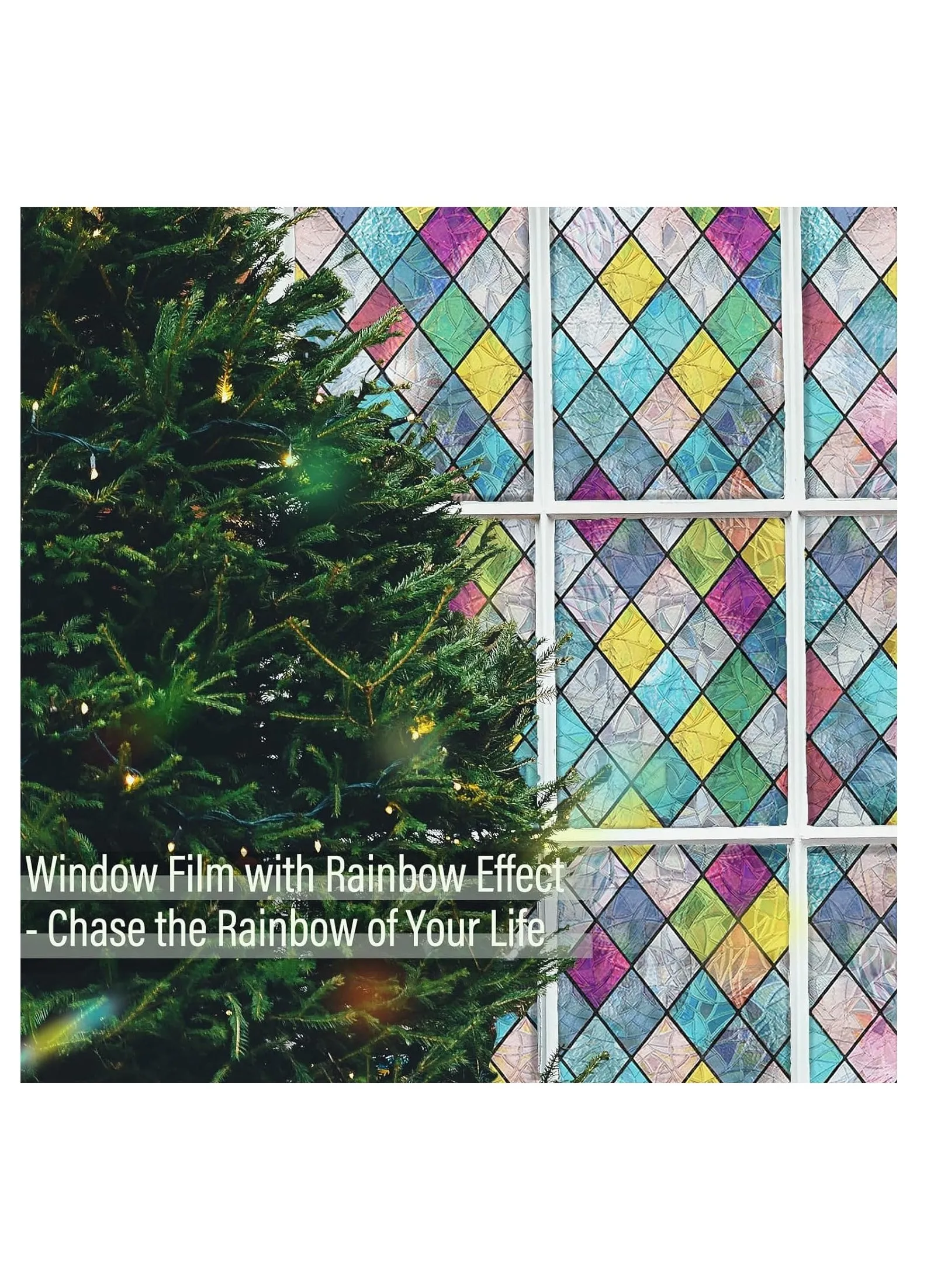 Stained Glass Window Film - Colorful Lattice Privacy Tint, Anti-UV, Removable - 17.3x78.7 inches for Home and Office-2