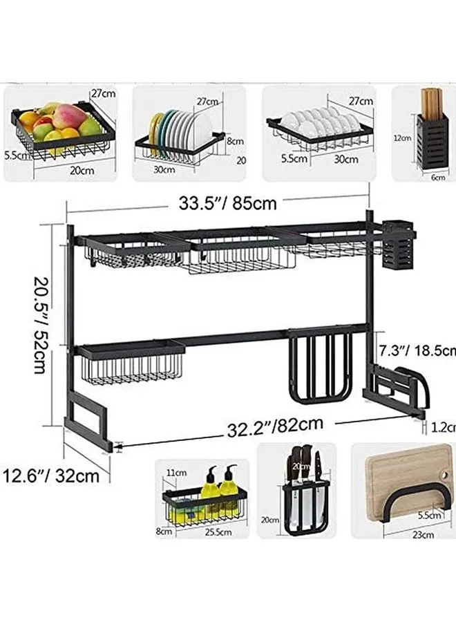 رف تجفيف الأطباق فوق المغسلة من الستانلس ستيل أسود-2
