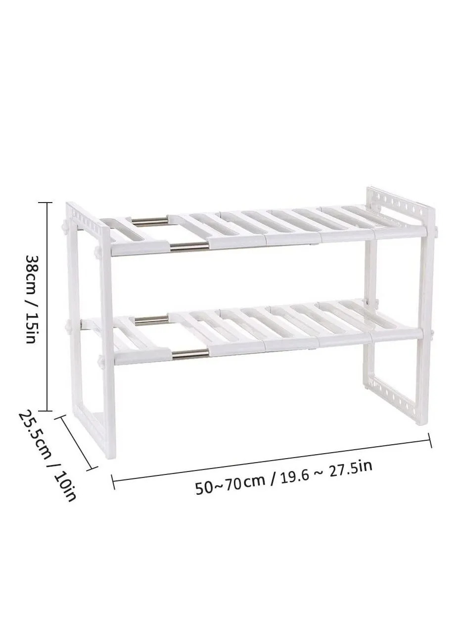 منظم بأرفف قابل للتمديد للتخزين تحت حوض المطبخ أبيض-2