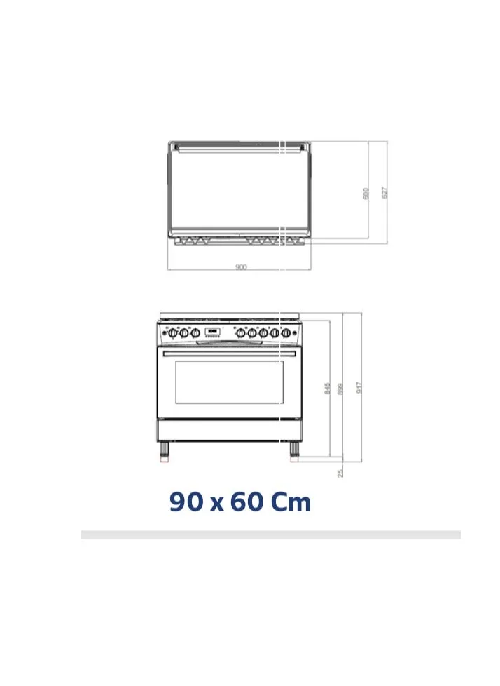 موقد أنيق 90×60 سم، 4 شعلات غاز و2 شعلات كهربائية، شديد التحمل، شعلة أوتوماتيكية، أمان تام، سطح سهل التنظيف، فرن وشواية ومروحة-2