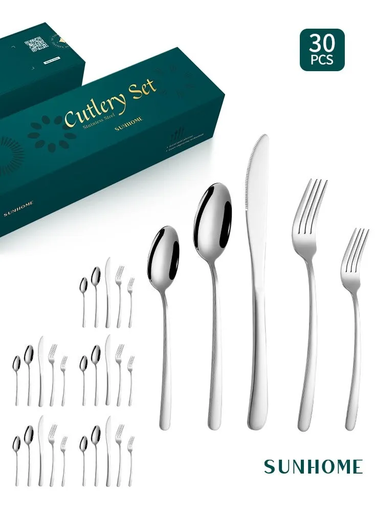 SUNHOME 30-Piece Stainless Steel Cutlery Set Silver-1