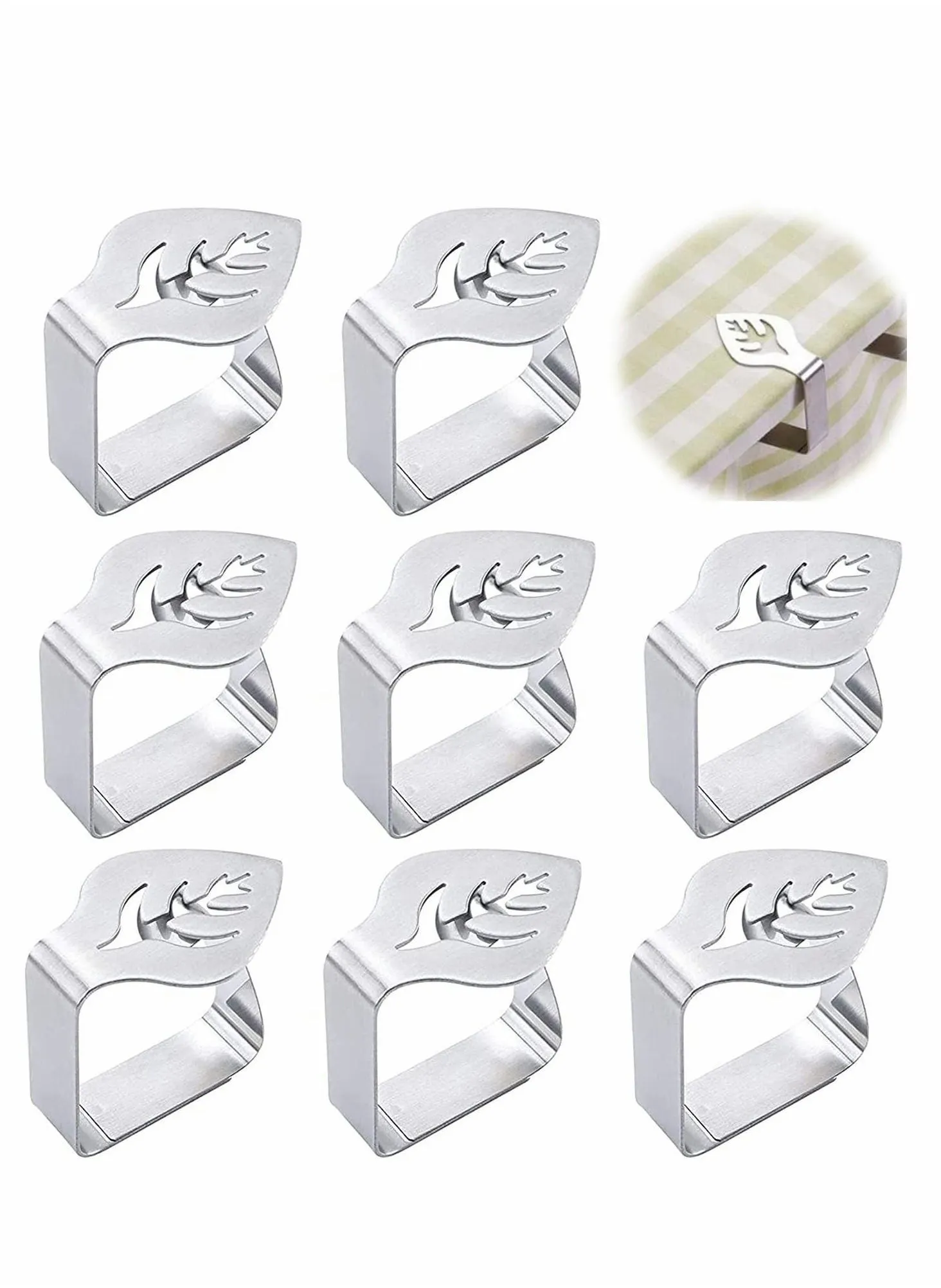 Table Cloth Clip, 8 Pcs Stainless Steel Thickened Adjustable Cover Clamps Holders for Home Picnic Party Wedding Outdoor and Indoor (Leaf Shape)-1