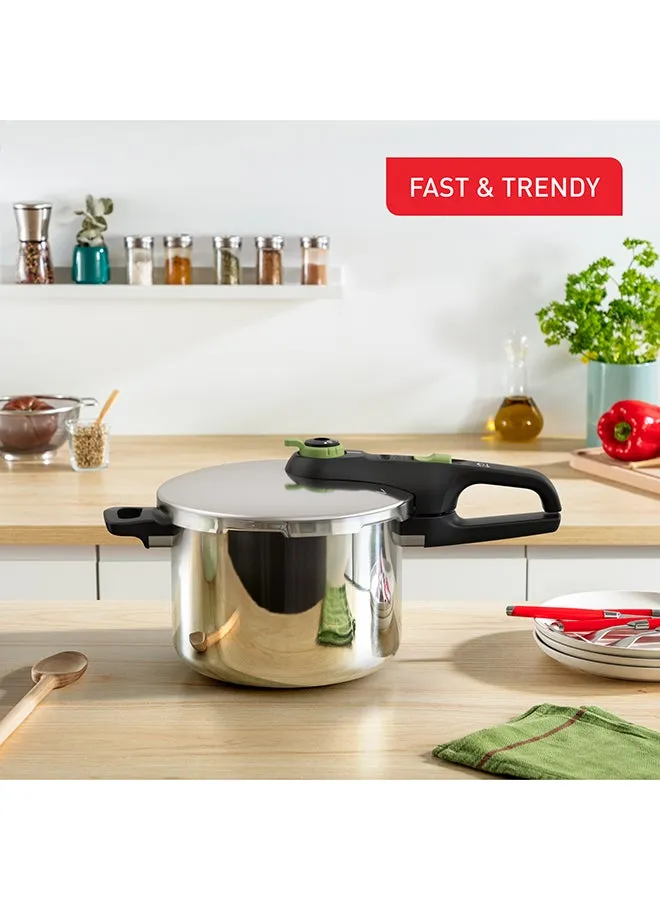 TEFAL Secure Trendy 6L+4L Pressure Cookers Set | Fast Cooking | Attractive Design | 2 Programs | Safe | Induction Compatible | 2 Years Warranty | P2584300 Stainless steel-2