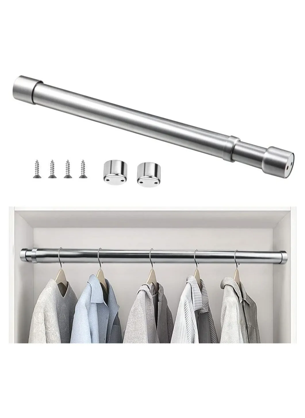 Telescopic Closet Pole 48-80 cm Stainless Steel Thickened Adjustable Wardrobe Hanging Rod for Home-1