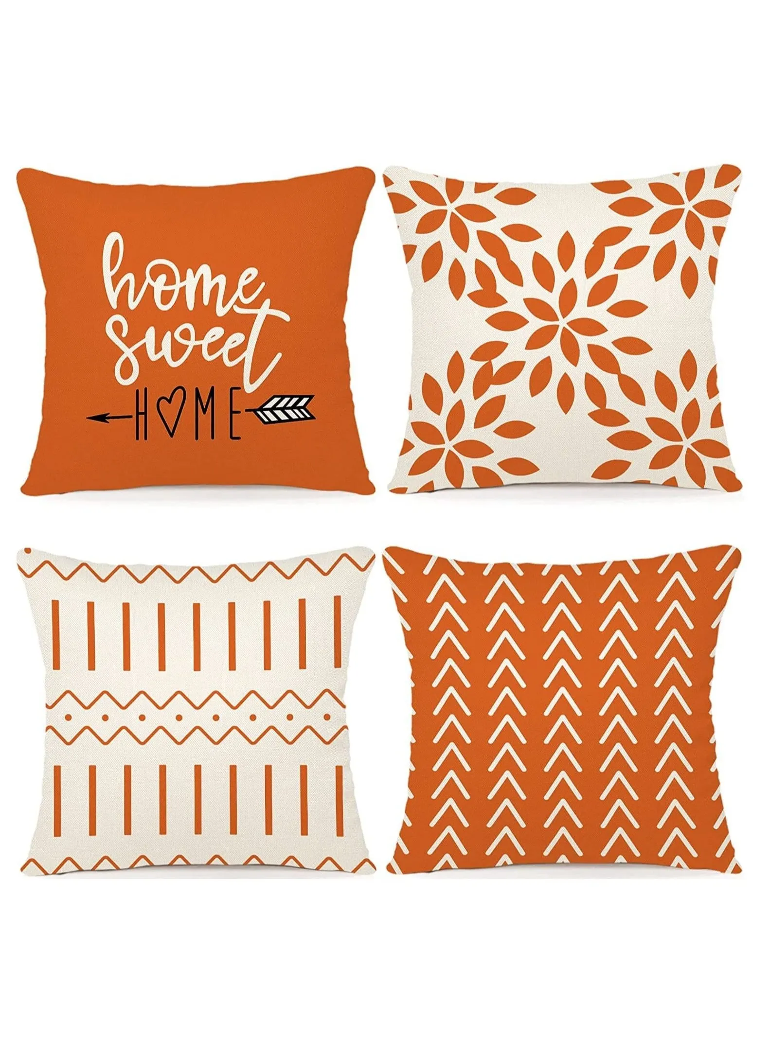 Throw Pillow Cover, Fall Decor for Home, Modern Sofa Decorative Outdoor Linen Fabric Case Couch Bed Car 45x45cm Orange Set of 4-1