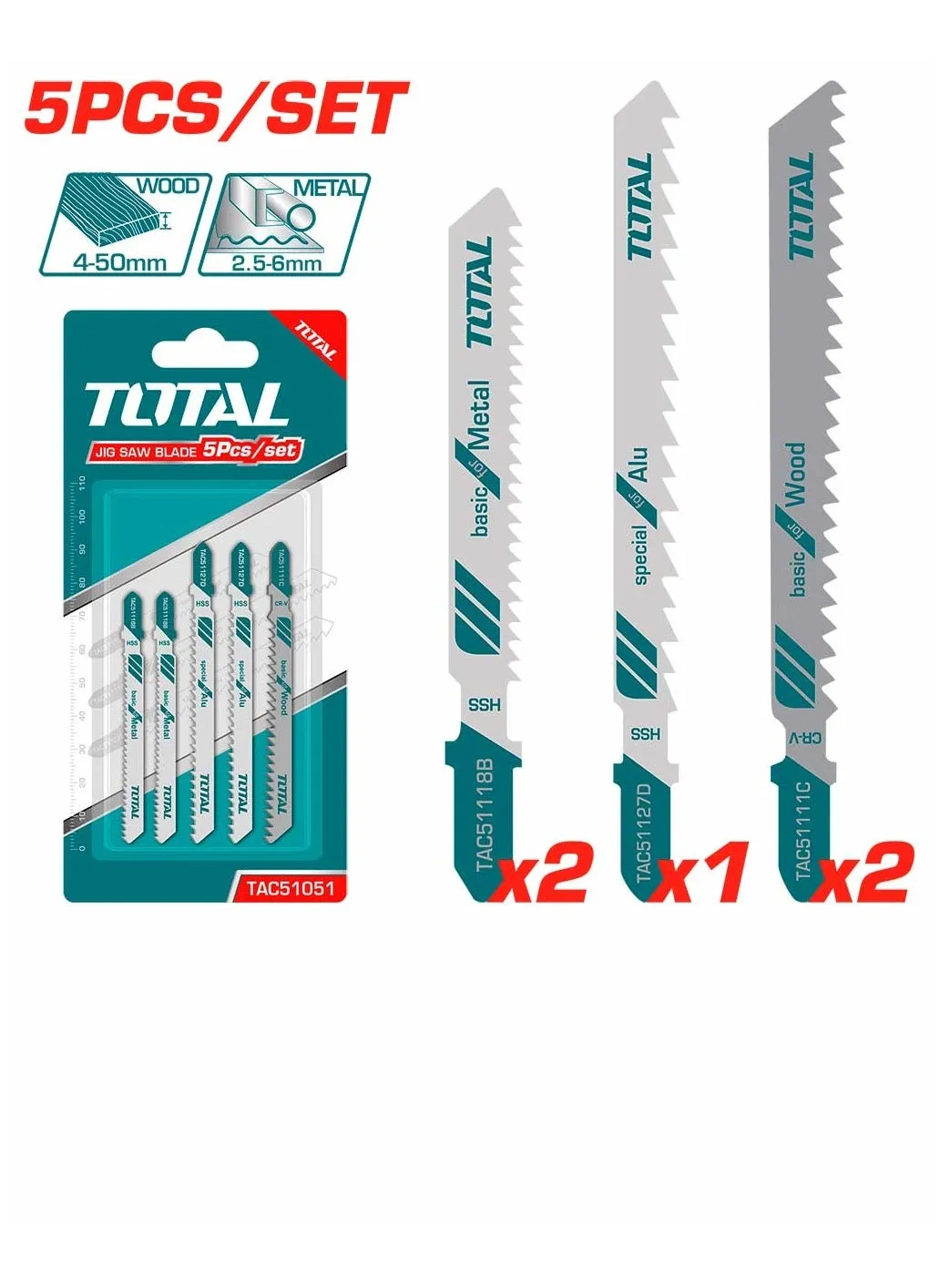 TOTAL مجموعة شفرات منشار الرقصة 5 قطع TAC51051-2