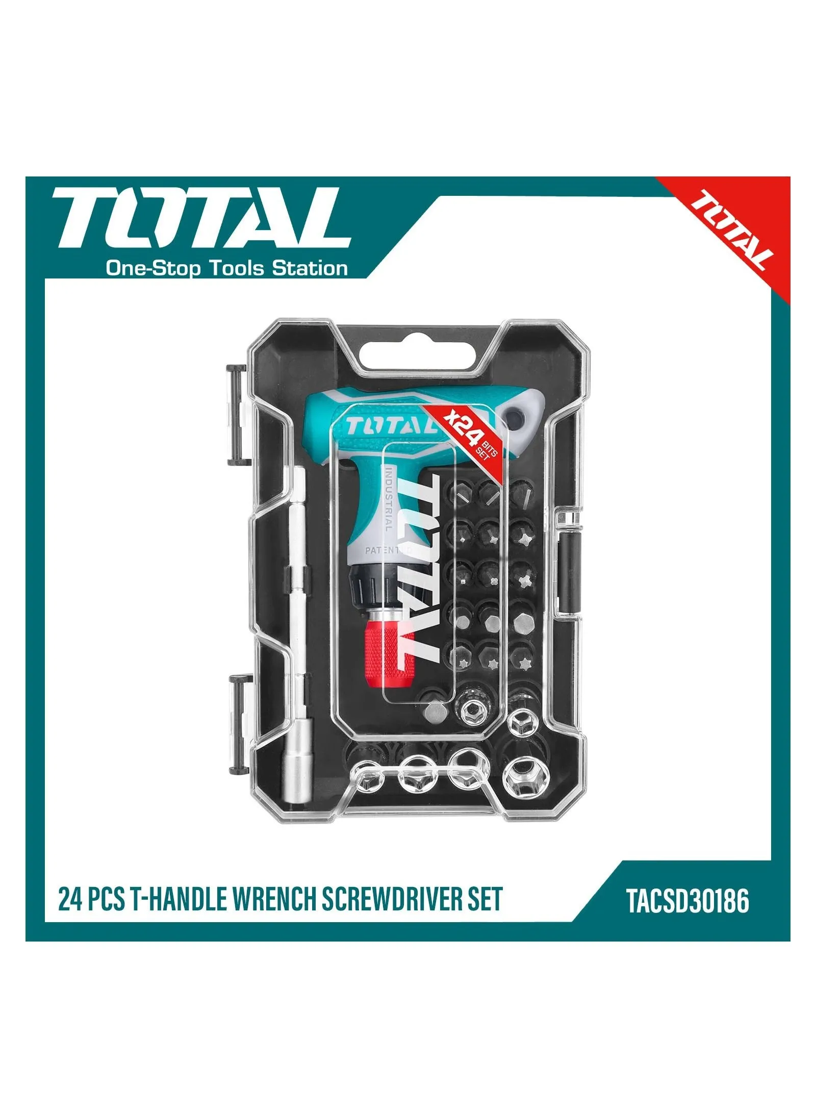 مجموعة توتال عالية الجودة 24 قطعة مع مفتاح بسقاطة بمقبض على شكل حرف T - TACSD30186-1