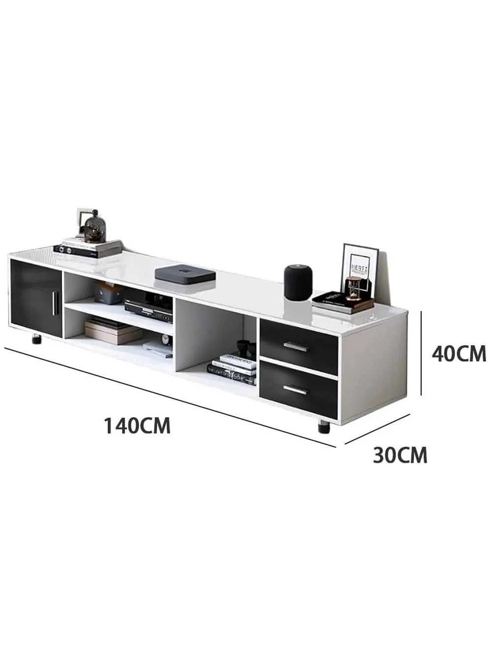 حامل تلفزيون، طاولة تلفزيون 140*30*40 سم لتلفزيون 65 بوصة أو أكثر، خزانة تلفزيون، مركز ترفيه تلفزيوني، طاولة وحدة تحكم تلفزيونية مع رفوف تخزين من مستويين، حوامل تلفزيون لغرفة المعيشة وغرفة النوم-2