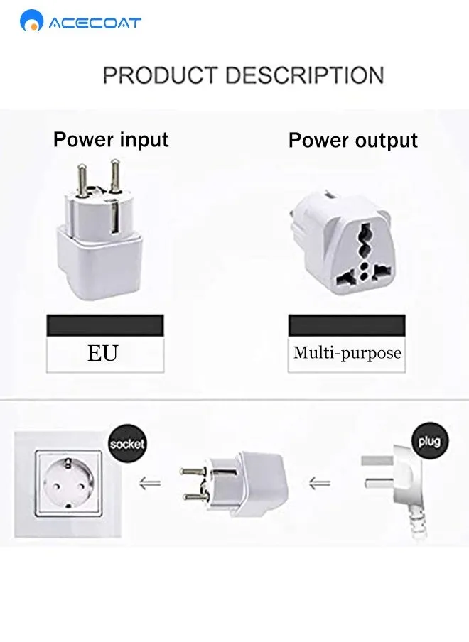 محول سفر من المملكة المتحدة إلى الاتحاد الأوروبي - شاحن طاقة حائطي - 3 دبابيس السعودية / الإمارات العربية المتحدة تحويل إلى 2 دبوس ألمانيا / فرنسا محول مأخذ توصيل من النوع E / F محول أوروبي - أبيض-2
