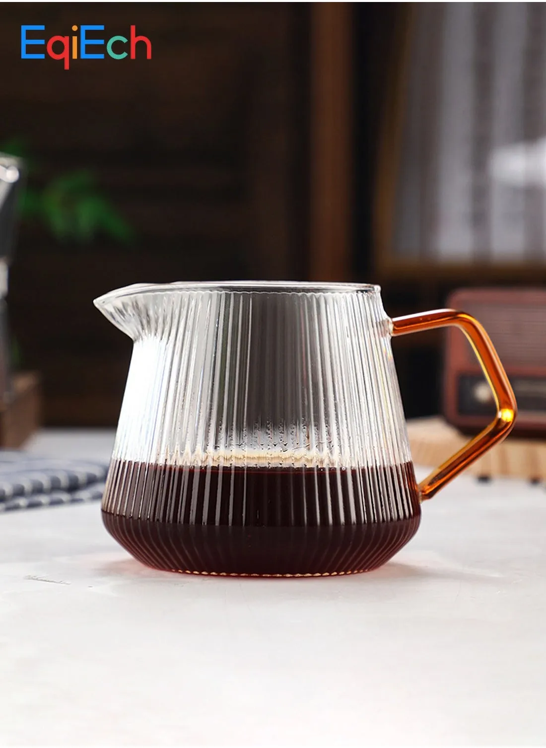 V60 إبريق زجاجي لتحضير القهوة بالتنقيط، إبريق قهوة بسعة 600 مل، تصميم بمقبض أحمر-1