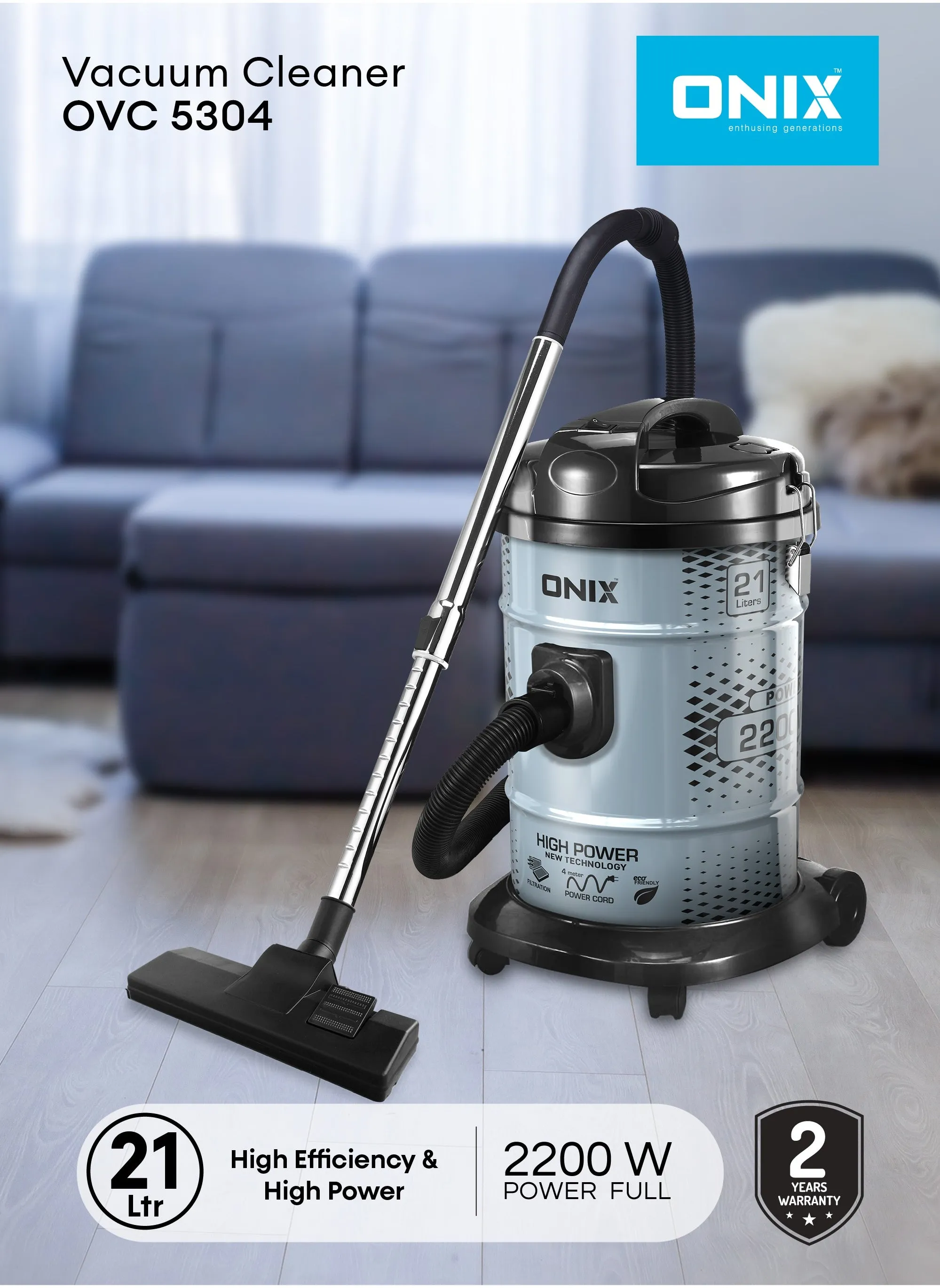 VACUUM CLEANER 21 LTR - مدخل قوي 2200 وات ، سعة غبار كبيرة 21 لتر ، وظيفة منفاخ ، ومقبض حمل مريح - رمادي-2