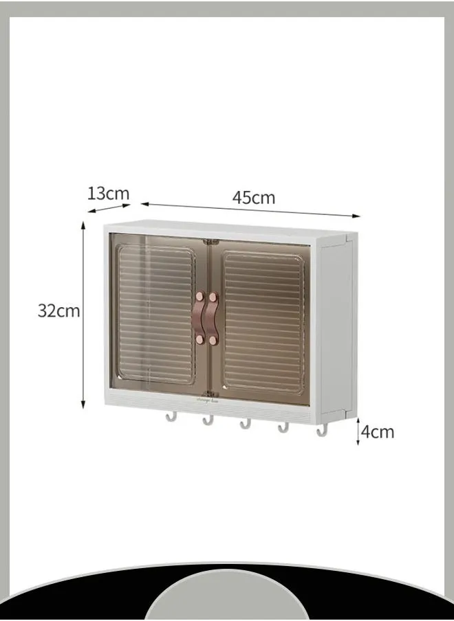خزانة تخزين مثبتة على الحائط بمقابض جلدية وخطافات وأبواب مغناطيسية وتصميم متين ومنظم أنيق وعملي مثالي للمنزل والمكتب والحمام والمطبخ وحلول التخزين-2