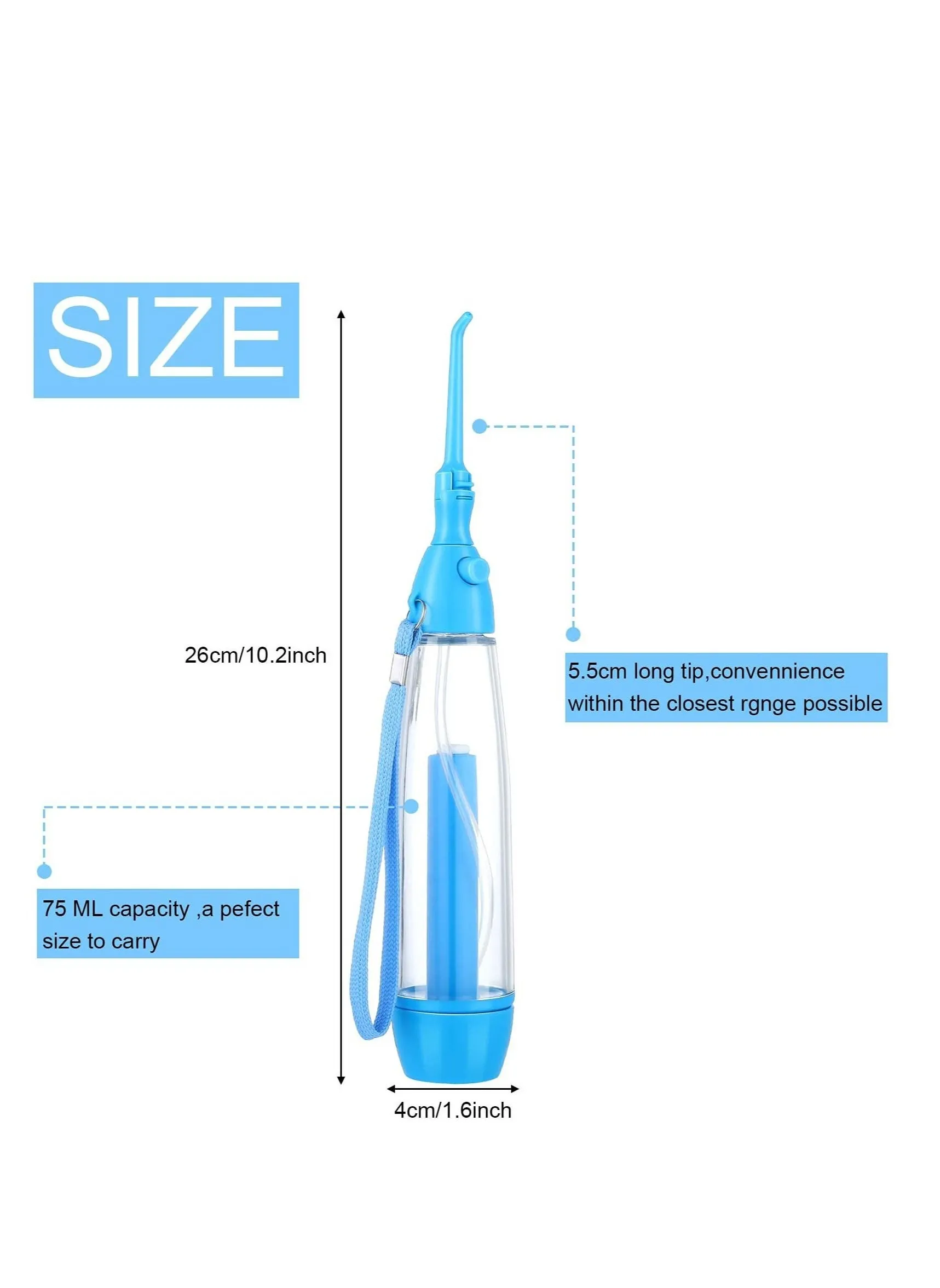 جهاز تنظيف الأسنان بالماء، جهاز تنظيف الأسنان المحمول غير الكهربائي بأسعار معقولة، ضغط هواء يدوي لاسلكي، لتنظيف الأسنان بالماء، تشغيل بسيط للمنزل والسفر (أزرق)-2