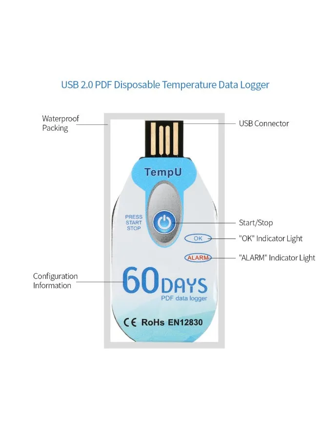 جهاز تسجيل بيانات درجة الحرارة قابل للاستخدام لمرة واحدة مزود بمنفذ USB 2.0 PDF أزرق 2.7 x 1.3بوصة-2