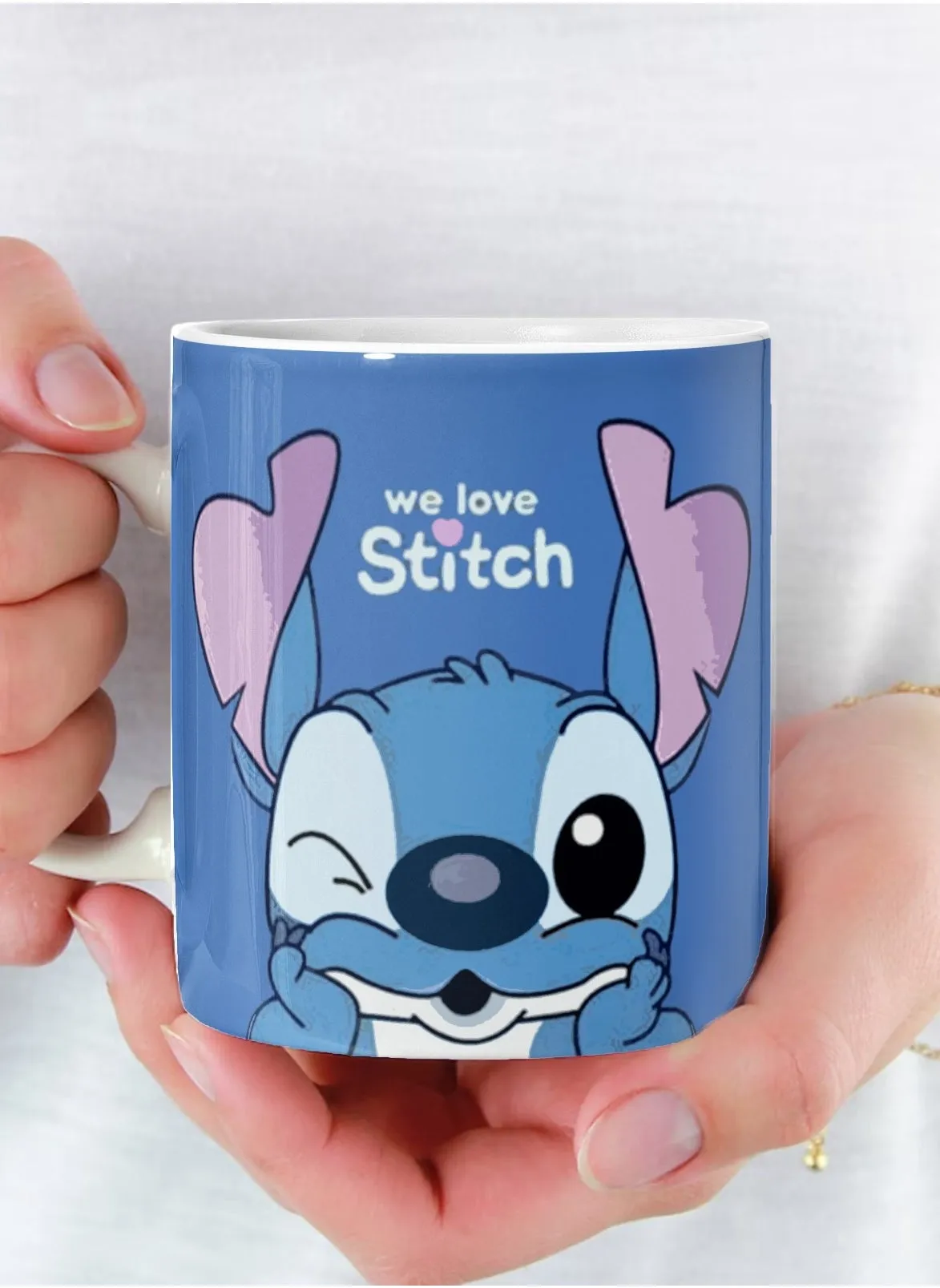 كوب سيراميك بتصميم We Love Stitch للشاي والقهوة متعدد الألوان 11 أونصة-1