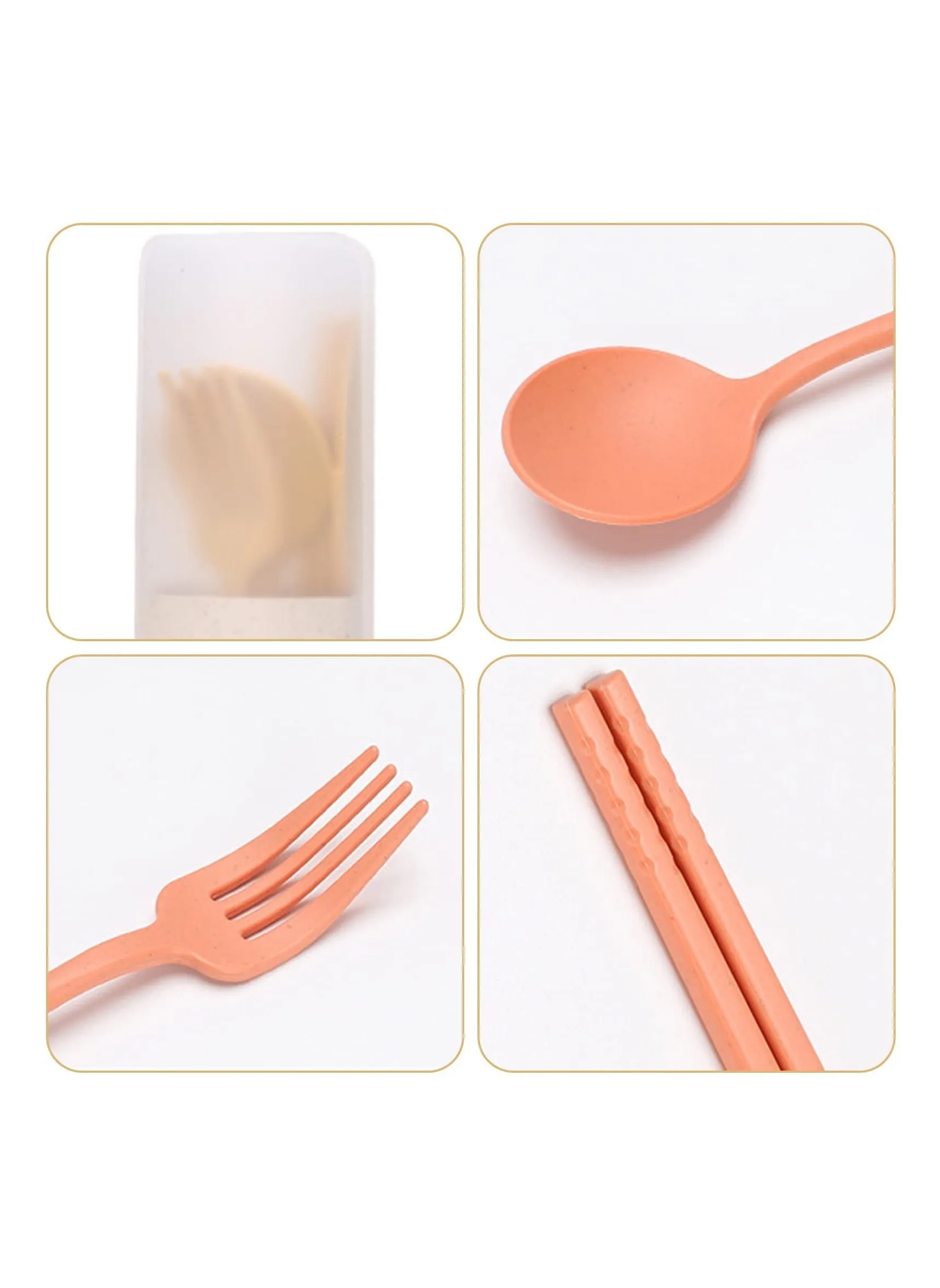 Wheat Straw Cutlery,4 Sets Portable Cutlery Spoon Knife Fork Tableware Set,Reusable Travel Flatware Set with Case for Kids Adults School Travel Camping Family Daily Use(4 Colors)-2