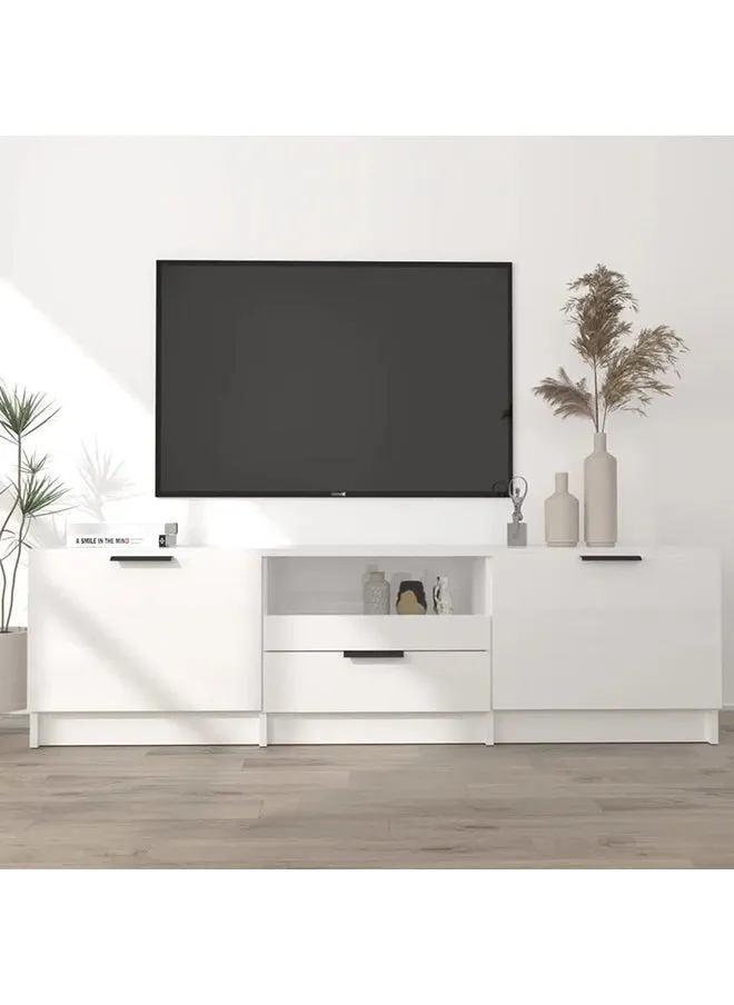 White TV Table: Stylish and Spacious Entertainment Center in Compressed Wood-1