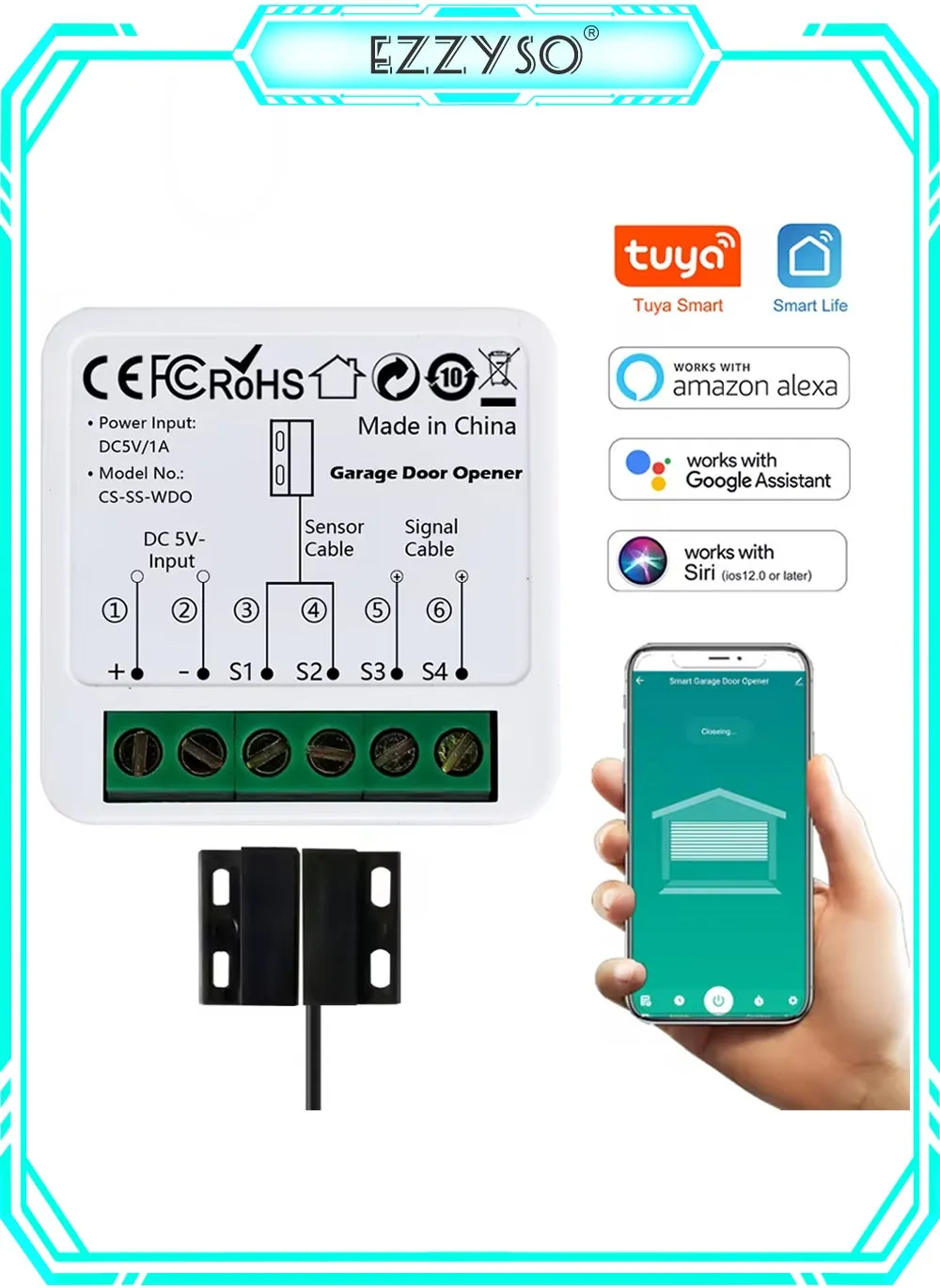 وحدة تحكم مفتاح باب гараج ذكي واي فاي بتوصيل USB يدعم التطبيق والتحكم الصوتي وضبط الوقت للتشغيل والإيقاف تعمل مع تويا سمارت وسمارت لايف ومع أليكسا إيكو وجوجل هوم وسيري-1