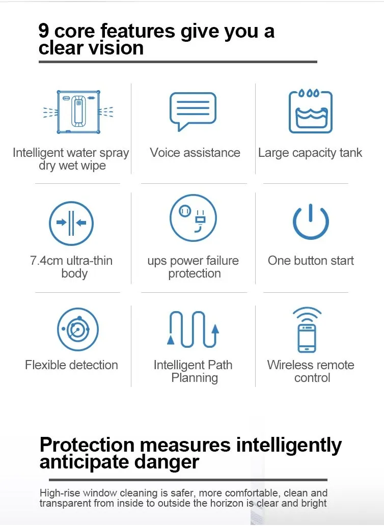 روبوت تنظيف النوافذ 6.8 سم، منظف نوافذ ذكي للغاية لتجنب العوائق، مرآة كبيرة، جدار سيراميك، جدار زجاجي للتحكم عن بعد والتحكم في التطبيقات، خفيف الوزن وصغير الحجم-2