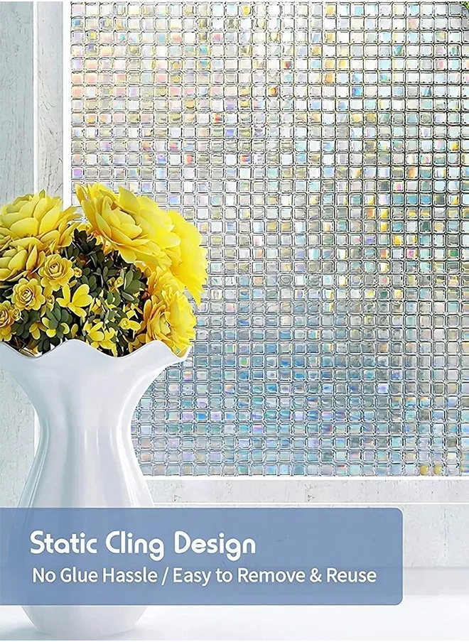 Window Privacy Film Stained Glass Window Film Mosaic Static Cling Decorative Window Vinyl, Removable Rainbow Window Tint, Non-Adhesive UV Blocking for Home Office, 44.5 x 200cm-2