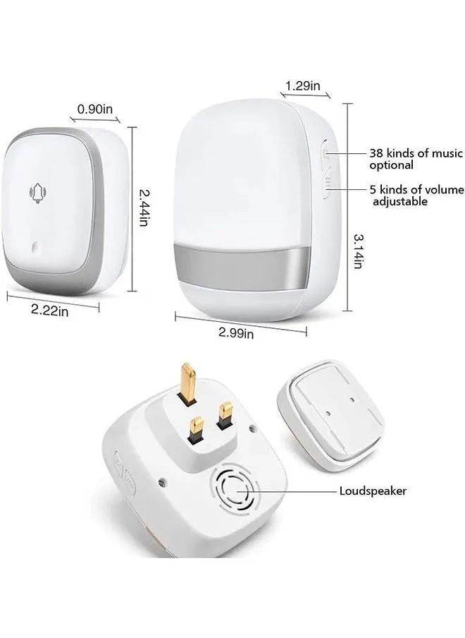 جرس الباب اللاسلكي ، زر الضغط على جهاز إرسال ذاتي الطاقة مقاوم للماء وامض جرس الباب ، 38 دقات 5 مستويات صوت (فضي)-2