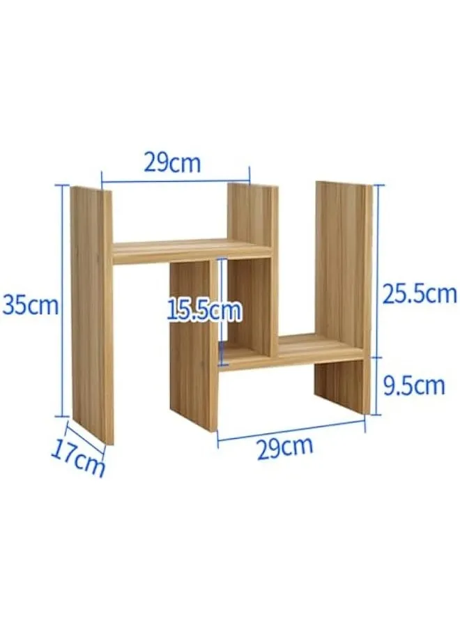 رف كتب خشبي لسطح المكتب من تزويق، خزانة كتب مستقلة قابلة للتوسيع، ارفف منظمة لسطح المكتب، رف تخزين صغير لسطح المكتب، برج كتب للكتب والمجلات (خشبي)، مدهون-2