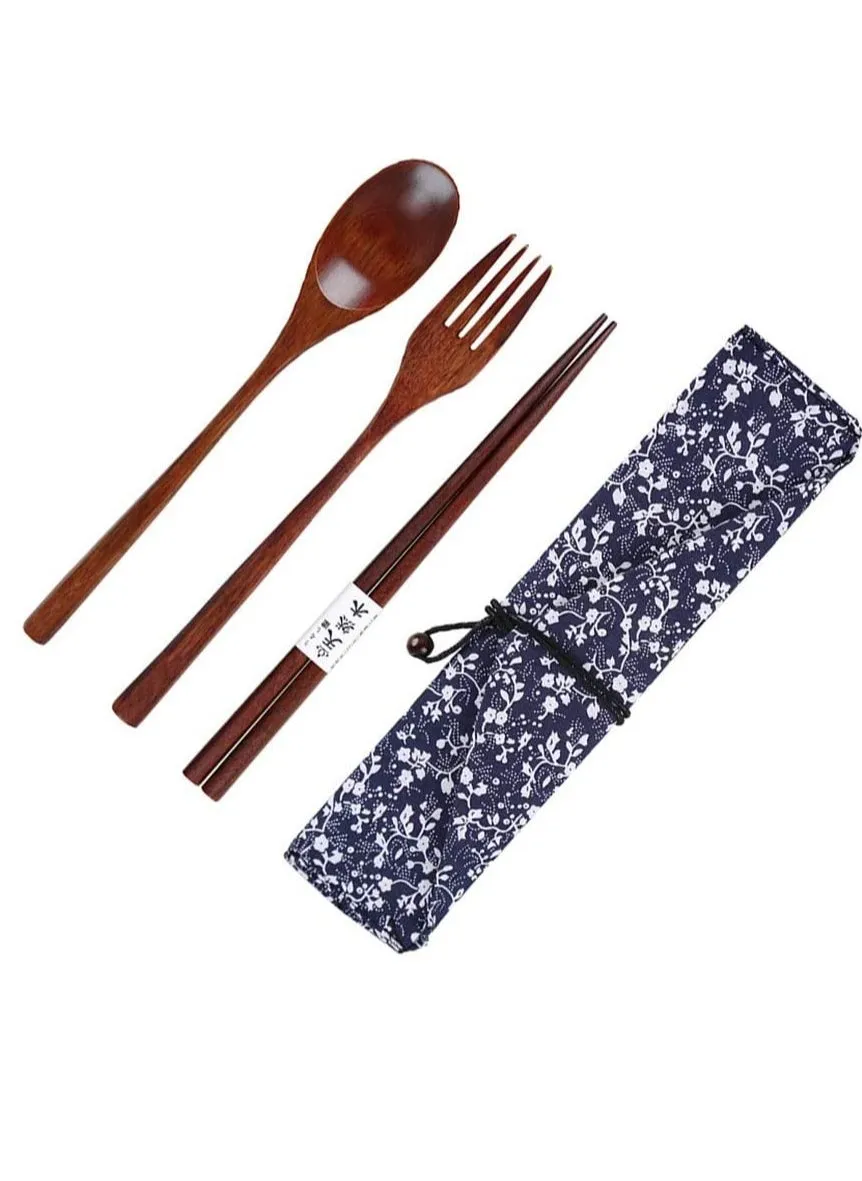 Wooden Fork Spoon Three-piece Suit Japanese Korea Style Travel Portable Tableware Nice Dinnerware Foodie Travel Novelty Business-1